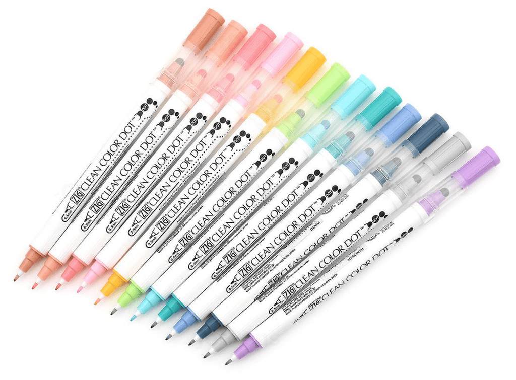 Kuretake Zig Clean Dot Color Markers. Markers feature a 0.5 mm fine plastic nib and the dot tip on the other. pack of 4 or 12.
